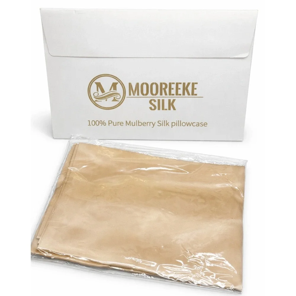 2 PACK-(Beige) 100% Mulberry Silk Pillowcase 22 Momme Queen Zipper Luxury Soft